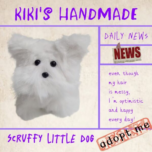 Happy sruffy little dog cute puppy plushie decoration adornment